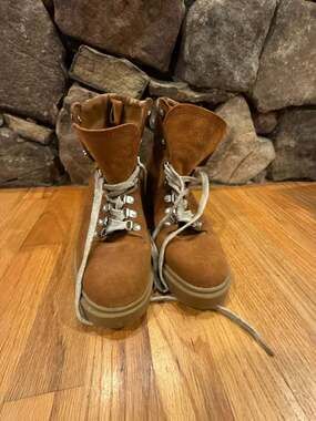 Dolce Vita Rubi Hiker Boots in Brown Suede with Snake Print Collar